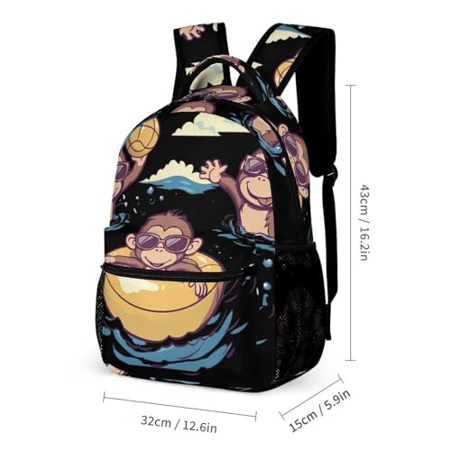 Monkey Swimming Ring Backpack Shoulder Bags Lunch Bag Pencil Case Box 3 Set Daypack Cute2