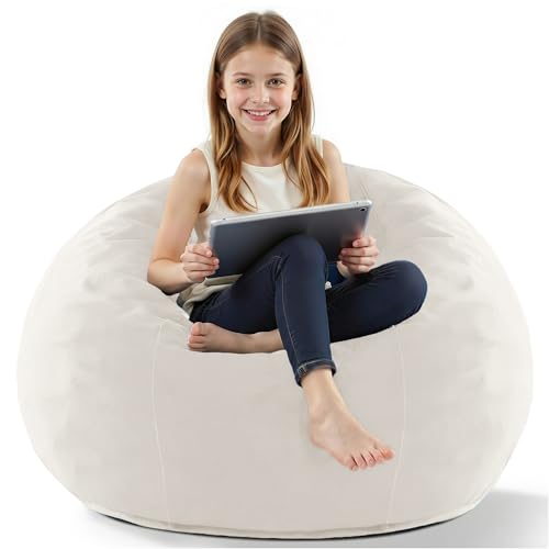 Image of HABUTWAY 2FT Bean Bag Chair, 2' Beanbags Small Bean Bag Chairs with Filling, Teardrop Bean Bag Chair Luxurious Velvet Ultra Soft Fur with Removable Cover (Beige)