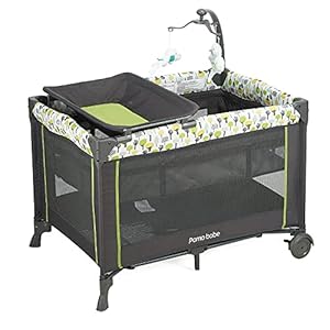 Pamo Babe Deluxe Nursery Center ,Portable Playard with Comfortable Mattress,Changing Table and Cute Toys (Green)