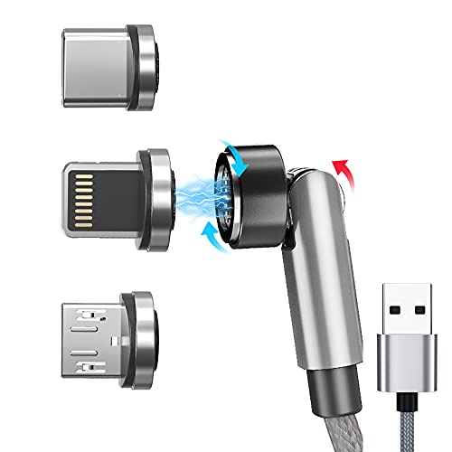 USB 3 in 1 Magnetic Charging Cable, Magnetic Mobile Phone Charger Cable, USB Cable 360Â°+180Â° Rotating Charging Cable 3A Fast Charging (Apple/Android Micro/Type-C Interface) (Silver, 6.56ft)