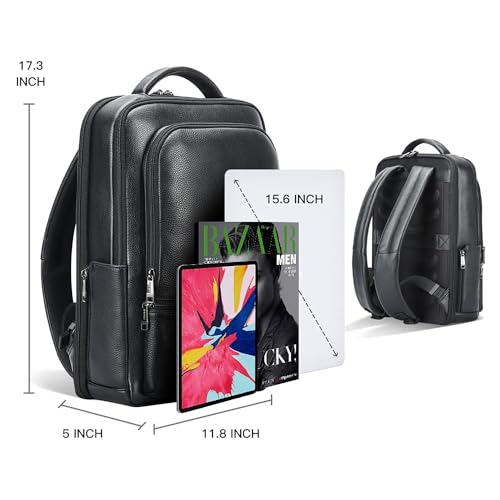 BOPai Genuine Leather Backpack for Men Multi-Function 15.6 inch Laptop Premium Executive Business Travel Friendly Smart Rucksack Anti Theft Large Capacity Office Classic Black by BOPai - Image 6