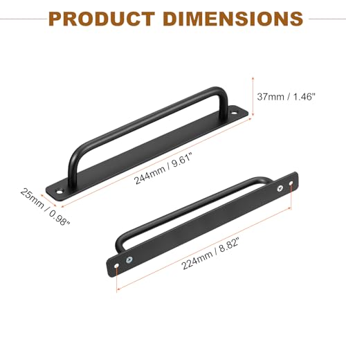Image of uxcell 6Pcs Barn Door Handles, 224mm / 9 Inch Hole Center Sliding Gate Door Pull Handle Aluminum Alloy Cabinet Handles with Base and Screws for Kitchen Bathroom Wardrobe Closet (Black)