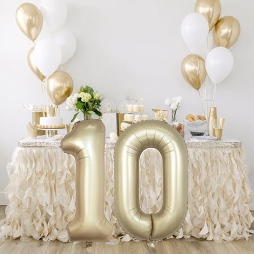 Image of Metallic Gold Number 0 Balloons 40 Inch, Large Champagne Number Balloons 0-9 Set, Light Gold 0 Mylar Foil Balloon Numbers for Girls Boys Baby Shower Birthday Graduation Anniversary Party Decorations