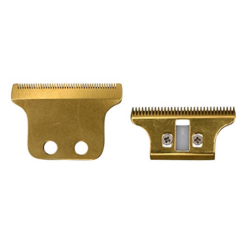 ZEROKIWI Professional Adjustable T Wide Replacement Blades Set #2215, Including 1 Carbon Steel Fixed Blade and 1 Carbon Steel Moving Cutter Blade, Compatible with Detailer 8081 Hair Trimmers(Gold)