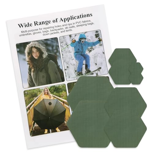 J.CARP 8PCS Nylon Repair Patches, Self Adhesive & Waterproof Patches, Nylon Repair Patches for Down Jacket, Clothing, Holes, Tents, Sleeping Bags, Umbrella, Etc(Green)