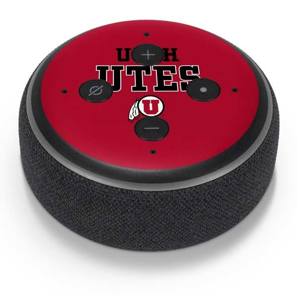 Skinit Decal Audio Skin Compatible with Amazon Echo Dot 3 - Officially Licensed University of Utah Utes Text on Red Design