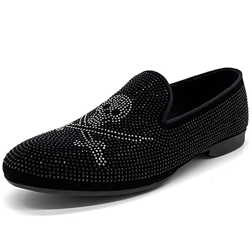 CMM Men's Pointed Toe Rivet Dress Shoes Glitter Modern Metallic Slip On Loafers Plus Size