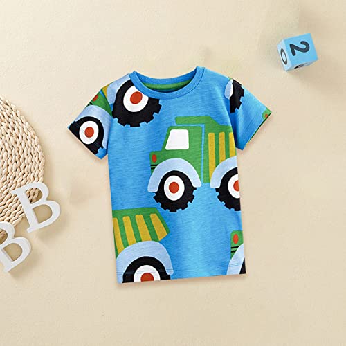 Camiseta regata infantil para meninos, manga curta, de algodão, casual, grande, com estampa de carro