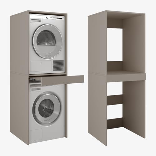 PLATAN ROOM Armoire superposée pour machine à laver et sèche-linge - 187 x 65 x 66 cm - Gris Argile