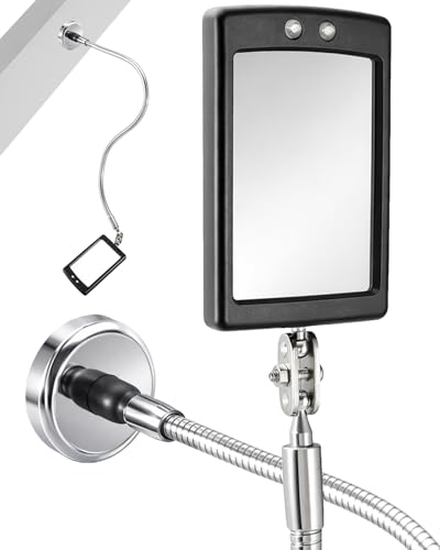 Inspection Mirror with Magnetic Base and LED Light, 19.7in Adjustable Metal Arm, Mechanic and Welding Mirror for Auto Repair and Confined Spaces