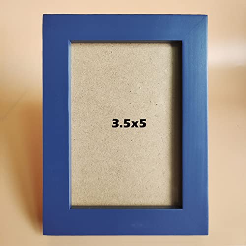 Image of 3.5x5 Picture Frames Blue Solid Wood Frame, Plastic Panel (Film Needs to be Removed) Table or Wall.Front Window Opening 3x4.5 inch.
