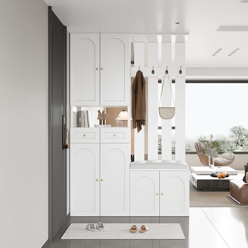 Meuble d’entrée 3-en-1 110 cm Blanc N621 - Yihomfy