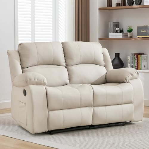 GNMLP2020 Reclining Loveseat Sofa Leather Recliner Couch 2 Seater Sofa for Living Room, Home Theater Seating(Loveseat,Beige)