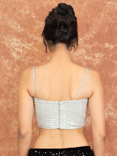 Image of FIGURE'S DESIGNER Women's Spagehtti Neck Strap Sequin Embroidered Sleeveless Readymade Saree Blouse E22