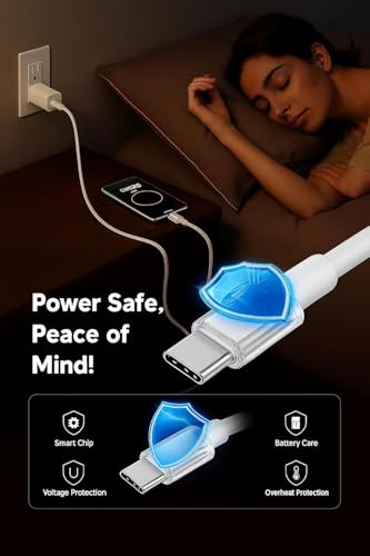 Image of Mudo 45W Type-C to C Charging Cable Compatible with CMF /Google /Samsung Fast Charging For CMF, Bud, Laptops & More Type C Devices, White