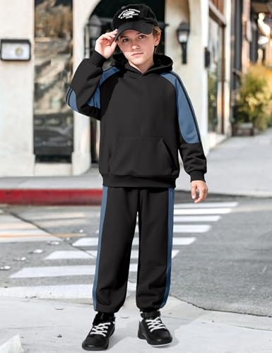 Boys Clothes Hoodie Kids Boys' Clothing Sets Stripe Color Block Sweatsuit 2pcs Long Sleeve Outfits with Pocket 6-12y