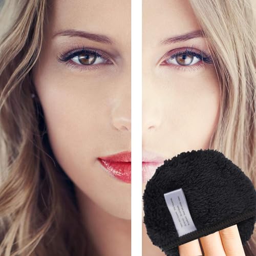 KinHwa Makeup Entferner Pads Wiederverwendbare Abschminkpads Waschbar Mikrofaser Abschminkpads Gesicht Superweich Gesichtsreinigungs Pads Mit Wäschebeutel Schwarz 12Stück