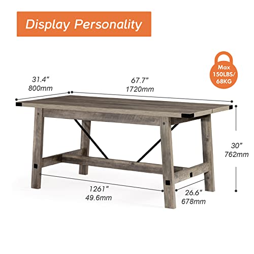 Wampat 6 Person Modern Dining Room Table, 67.7 Inch Rectangular Wood Kitchen Table, Rustic Grey #TOP1