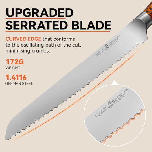 Image of TUO Bread Knife, 10 inch Upgraded Serrated Knife for Homemade Sourdough Bread, High Carbon German Steel with Pakkawood Handle, Gift Box - Fiery Phoenix Series