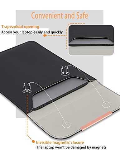 Hyzuo 15-16 Inch Laptop Sleeve Compatible With Macbook Pro 16 2021 2022 M1 Pro/Max A2485/2019-2020 A2141, Macbook Pro Retina 15 2012-2019, Faux Suede Leather Case Cover Bag, Black #TOP2