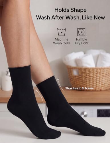 Image of HUE Women's Jeans Roll Cuff Crew Sock, Crew Socks for Women