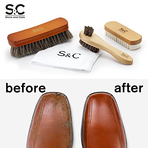 Variety Shoe Brush Kit - Double-Sided Shoe Polish Applicator & Horse Hair Brushes for Polishing - Nubuck & Suede Brush for Shoes, Soft Leather Cleaning with Microfiber Cloth by Stone and Clark - Image 4