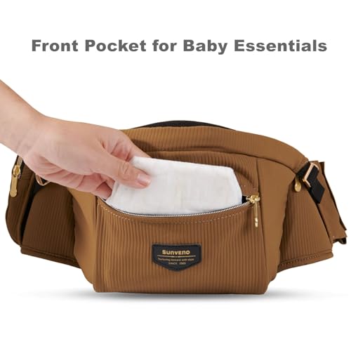 Image of SUNVENO Baby Hip Seat Carrier for Toddler, Supports up to 45 lbs, Wide Anti-Slip Seat, Adjustable Waist Belt, Quick Up Down Baby Holder, Fits 6-36 Months, Brown