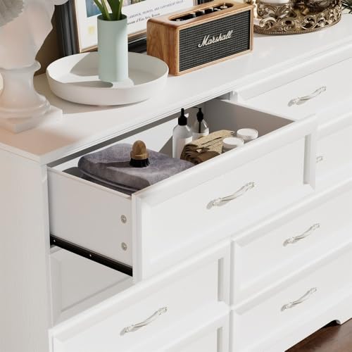 Image of Goldview Furniture White Chest of Drawers - Wooden Dresser with Sleek Metal Handles - Modern Storage Cabinet for Bedroom, Living Room, or Entryway