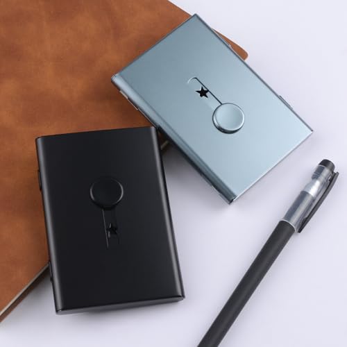2 PCS Square Business Card Holder,Black Grey Personalized Portable Slide Out Name Holder Pocket Thumb Drive Metal Card Case for Men & Women4