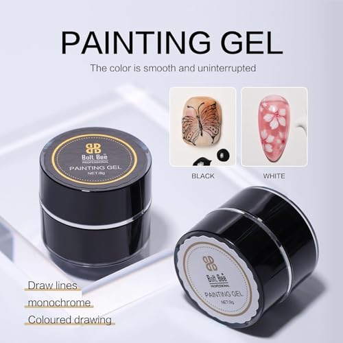 Image of Bolt Bee Professional Painting Gel for Nail Art Gel for Drawing Lines, Monochrome & Colored Designs - Smooth, Highly Pigmented Nail Art (Black, 8g)