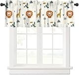 JanJCurt Cute Lion Window Valance for Kids, Cartoon Woodland Jungle Forest Wildlife Lions Giraffe Owl Palm Trees Blackout Short Window Curtain for Living Room Baby Bedroom Nursery, 54x18inch