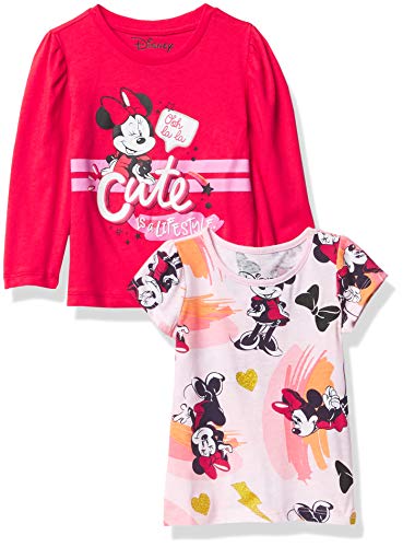Disney Girls Minnie Mouse 2-Piece Short Tee & Long Sleeve T-Shirt Bundle Set-Toddler Sizes 2t-5t