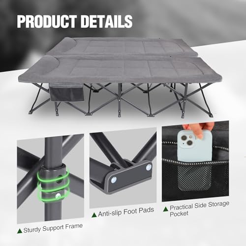 Image of RedSwing 2 Person Camping Cot for Adults, Grey, 59 inch W Extra Wide | Heavy Duty 500lbs, Portable Oversized Folding Queen Size For Double Adult, Indoor Office Outdoor