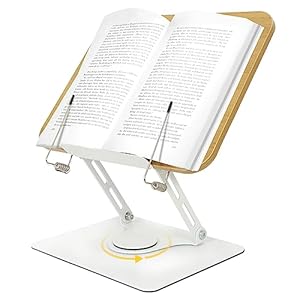 Book Stand for Reading, Adjustable Book Holder with 360°Rotating Base, Portable Book Display Stand for Cookbook, Tablets, Study Materials