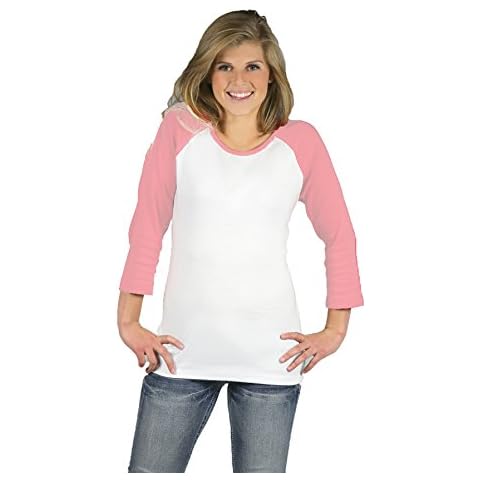 Monag Women Raglan T-Shirt (Large, White/Pink) Cover