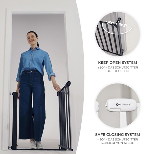 Kinderkraft Lock&GO Treppenschutzgitter Ohne Bohren, Türschutzgitter, Kinderschutzgitter, von 75 bis 103 cm, 90 Grad öffnen, doppelte Verriegelung, Schwarz