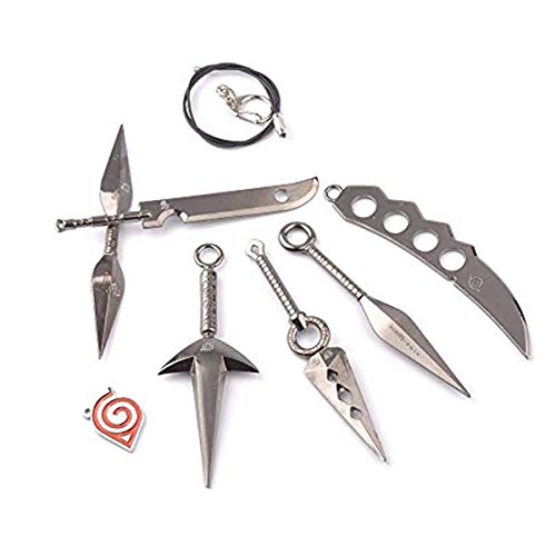 7 Pcs Cosplay Costume Accessories Naruto Ninja Weapon Metal Prop Toy, Necklace