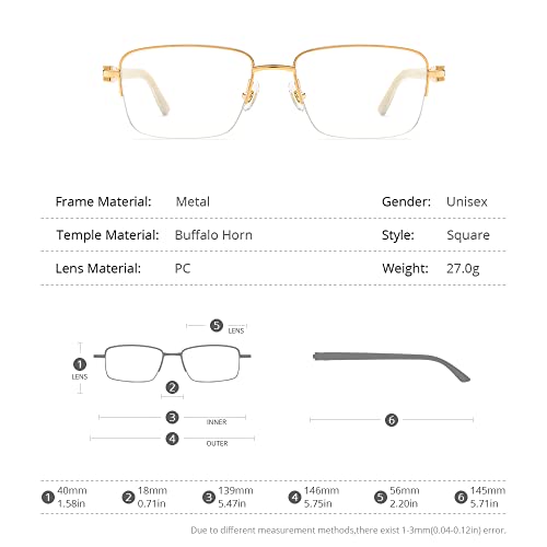 Image of HEPIDEM Really Buffalo Horn Handmade Glasses Frame Square Semi Rimless Buffs Eyeglasses