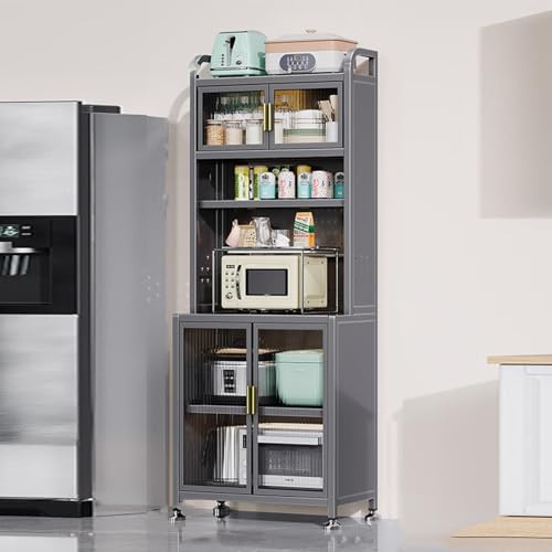 Estante de metal para microondas de 6 niveles, almacenamiento de cocina para pequeños electrodomésticos, estante independiente para panadería y elegante solución de estantería.