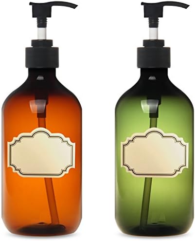 YILOVE Plastic Liquid Soap Dispenser 16 Ounce Amber and Green Pump Bottle,2 Pack