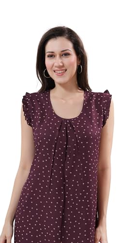 Image of Women's Viscose Blend Comfort Short Nighty with Side Pockets | Soft Printed Short Night Dress for Everyday Wear | Easy to Wear (CS5001)