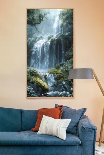 Punto de cruz diamante 5D Jumpdot de cascada en el bosque para cuadros de salón de 70x40 cm 5