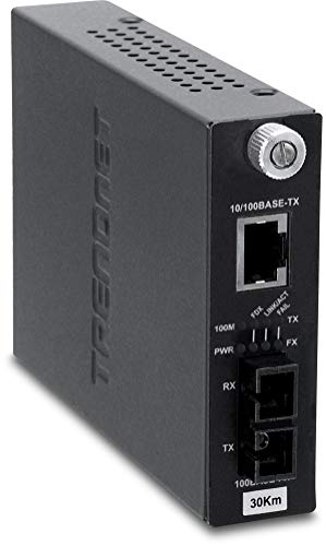 TRENDnet Intelligent 1000Base-T to 1000Base-LX/SX Single Mode SC Fiber Media Converter (20KM, 12.4Miles), Fiber to Ethernet Converter, SC Type Fiber Port, RJ-45,Lifetime Protection, TFC-1000S20 , Black