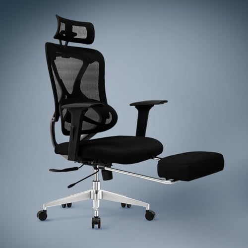 Image of Kepler Brooks Vogue Pro Premium Office Chair for Work | 3-Yr Warranty | Ergonomic Office Chair, Study Chair, 2D Headrest, 3D Arms, Multi Lock Seat Slider with Legrest, Heavy Duty Metal Base (Black)