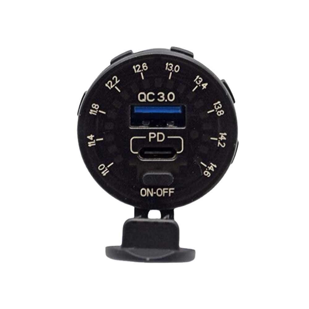 USB Car Charger 12V QC3.0+Type C Fast Charging USB Charger with Voltage Display for Marine Truck Motorcycle Car etc