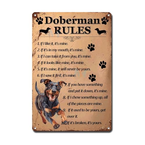 Ymyoo Letreiro de metal vintage para parede, design de réguas de Doberman, para restaurante, 30,5 x 40,6 cm