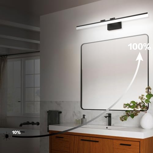 Image of SOLFART Dimmable Matt Black Bathroom Vanity Light Light Fixtures for Bath 39.4 Inch 5 Color Temperature LED Light Above Mirror Bathroom Vanity Lights Over Mirror 5CCT