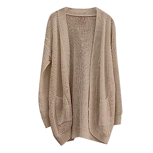 Womens Clothing Women Sweaters Women'S Solid Color Curved Placket Large Pocket Sweater Jacket Fashion Fall Outfits For (Brown, M) Womens Open Front Chunky Sweaters 22