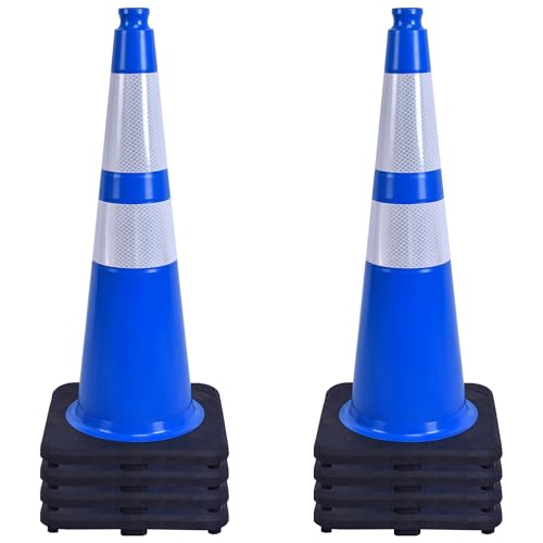 OrangeStar 28 Traffic Cones 8-Pack Blue Safety Cones with Reflective Collars Heavy Duty Base for Construction Parking Lot Road Work Flexible PVC Indoor & Outdoor Use