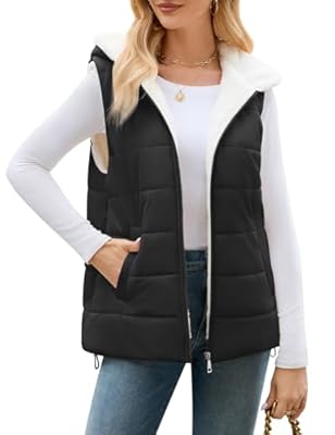 Yuson Girl Chaleco Mujer Acolchado de Algodón para Invierno Chaqueta sin Mangas Forro Polar Otoño Chalecos Exteriores Moda Vestir Chaquetón Mujer con Bolsillos y Cremallera Negro M